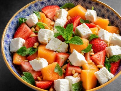 Une recette de salade fraise, melon et feta pleine de fraîcheur