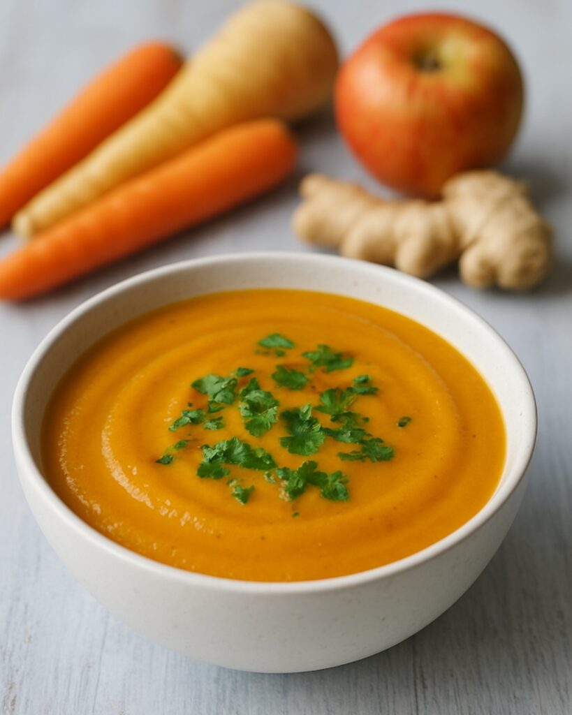 recette de soupe de panais et carotte, coco et gingembre. 