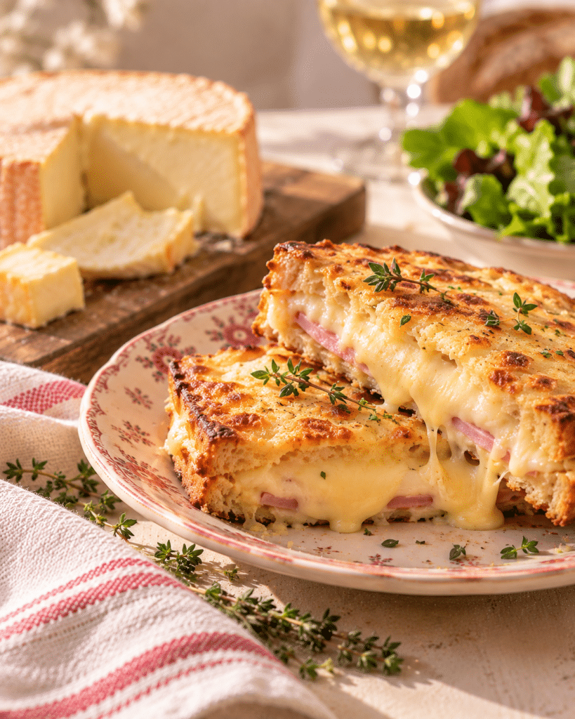 Croque-monsieur gratiné au munster et jambon