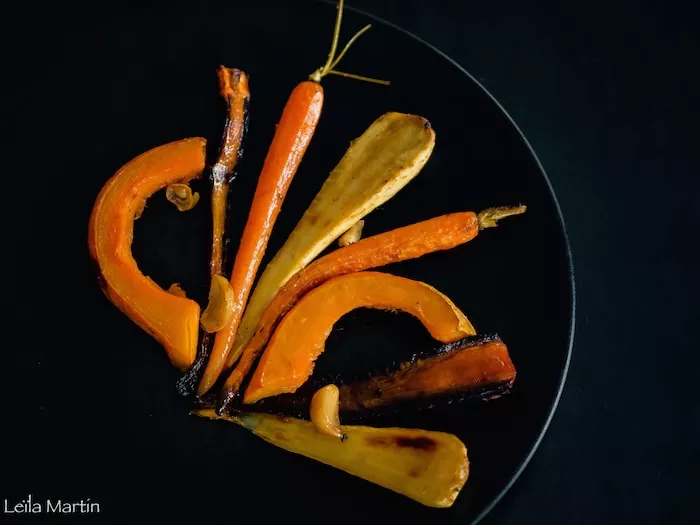 Légumes d’hiver (panais, carottes, potimarron) rôtis au four