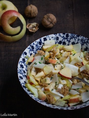 recette de salade d'endives, pommes, bleu des Vosges et noix