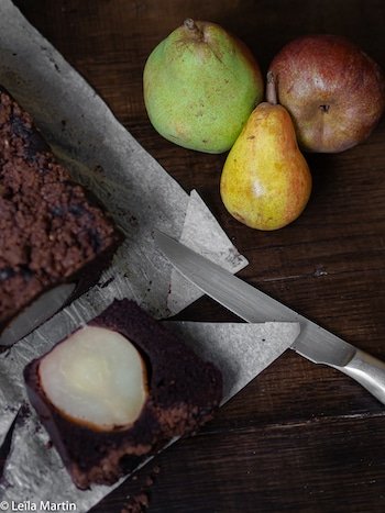 Recette de gâteau poire chocolat et streusel cacao ultra-gourmand