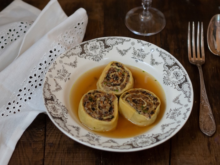 recette de fleischschnacka de dinde et champignons de Paris