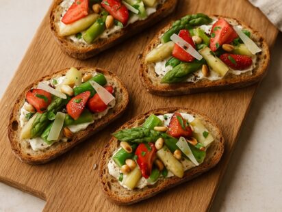 Recette de toasts asperges fraise burrata