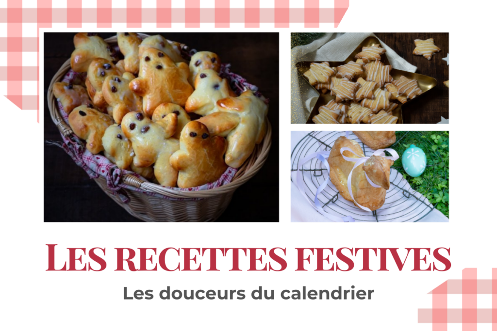 Spécialités alsaciennes du calendrier gourmand - bredele de Noël, manala de Saint-Nicolas, lamala de Pâques