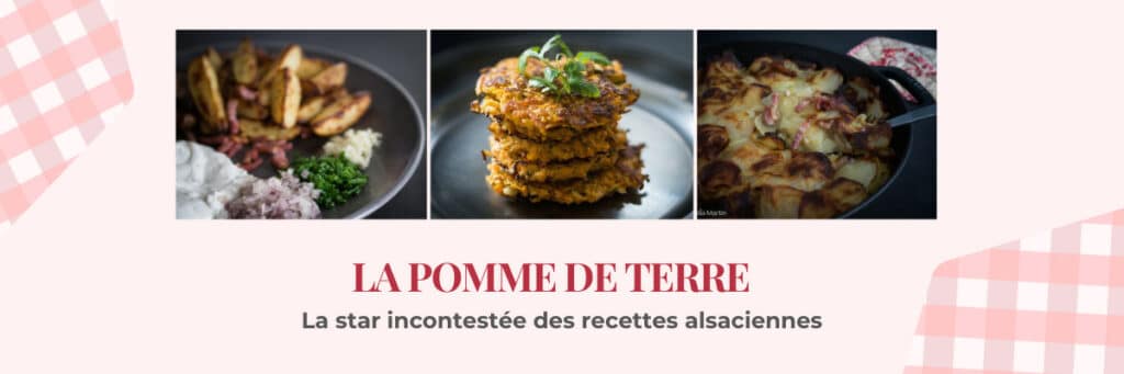 Spécialités alsaciennes à base de pommes de terre - grumbeerekiechle, roïgebrageldi, salade de pommes de terre, bibeleskaes