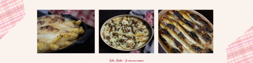 Trois gratins maison à base d'asperges d'Alsace