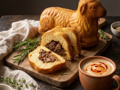 Lämmele d'Alsace fourré à l'éffilochée d'agneau aux saveurs orientales