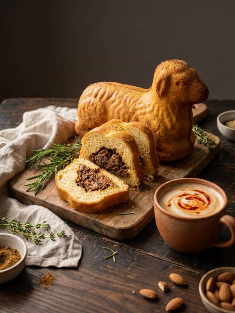 Lämmele d'Alsace fourré à l'éffilochée d'agneau aux saveurs orientales