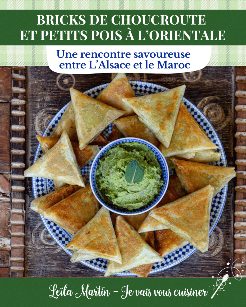 Assiette de bricks de choucroute à l'orientale avec son pesto de petits pois à la menthe