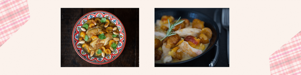 Deux plats mijotés au poulet et légumes
