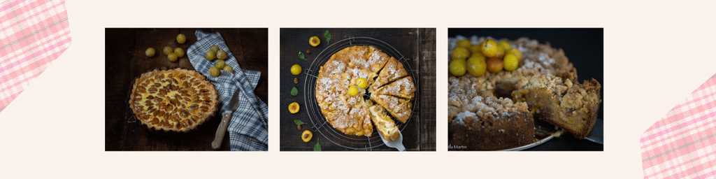 Trois photos d’une tarte rustique aux mirabelles
