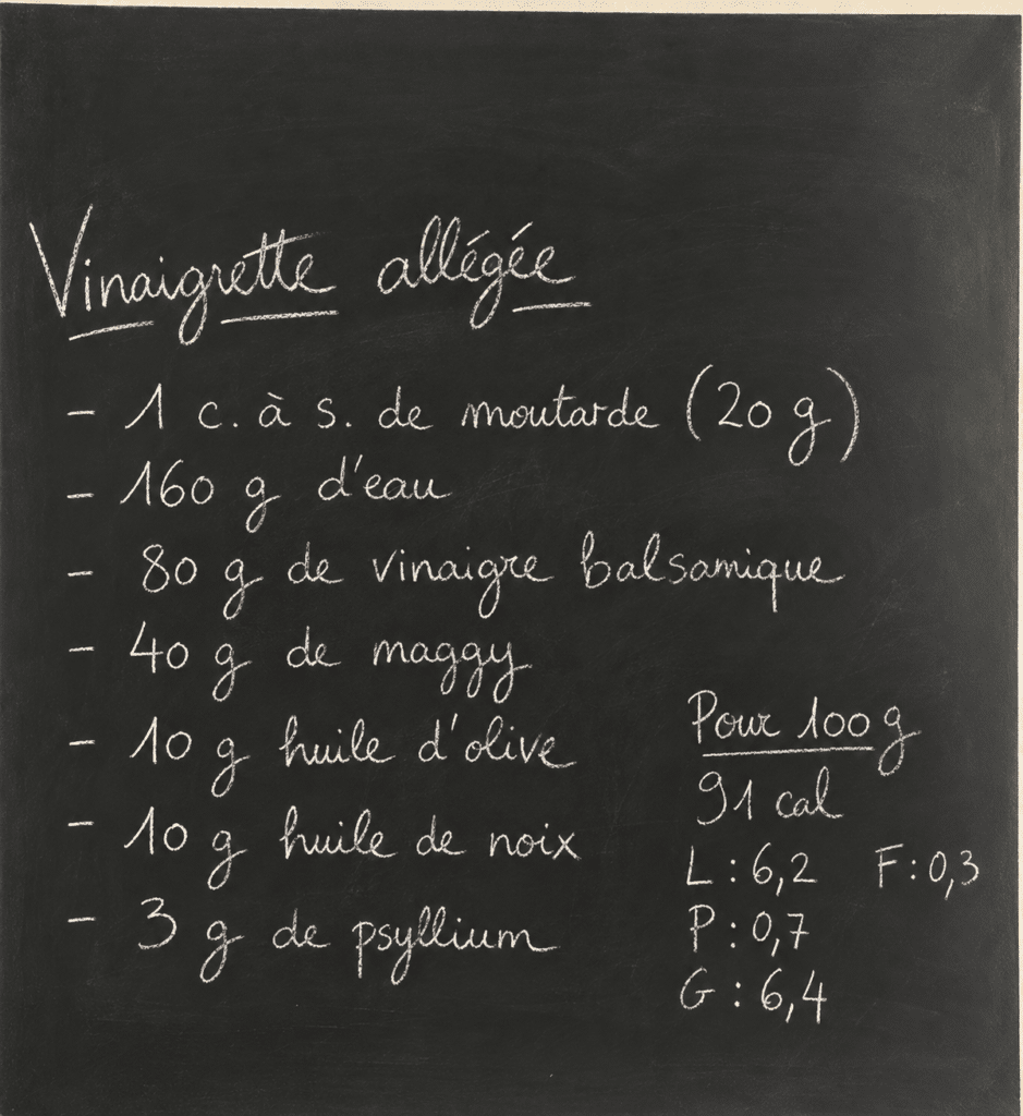 Recette de vinaigrette allégée écrite à la craie