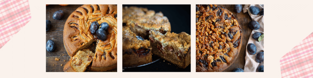Trio de gâteaux rustiques aux quetsches et crumble