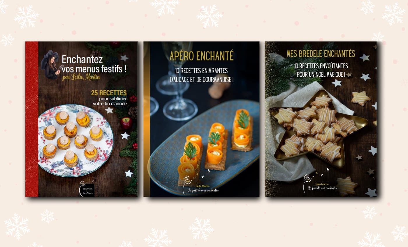 Coffret de Noël enchanté de Leïla Martin : les livres numériques Enchantez vos menus festifs, Apéro enchanté et Mes bredele enchantés